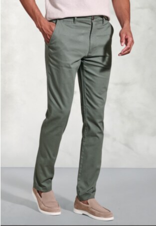 Regular Fit Brosnan Green Textured Stretch Cotton Chinos