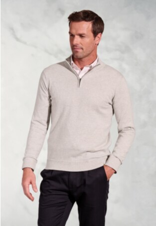 Copenhagen Stone Cotton Merino Quarter Zip Jumper