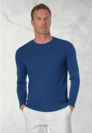 Noah Dark Blue Stitch Knit Cotton Crew Neck Jumper