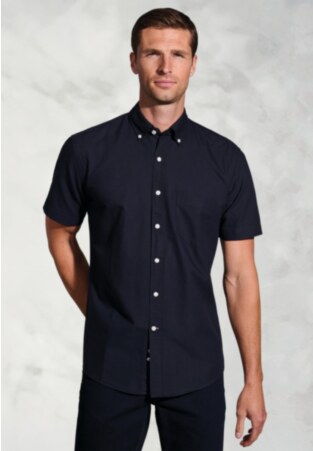 Regular Fit Navy Oxford Cotton Short Sleeve Shirt