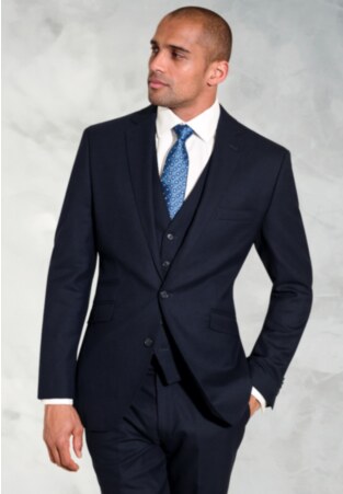 Tailored Fit Wells Navy Wool Blend Suit - Waistcoat Optional